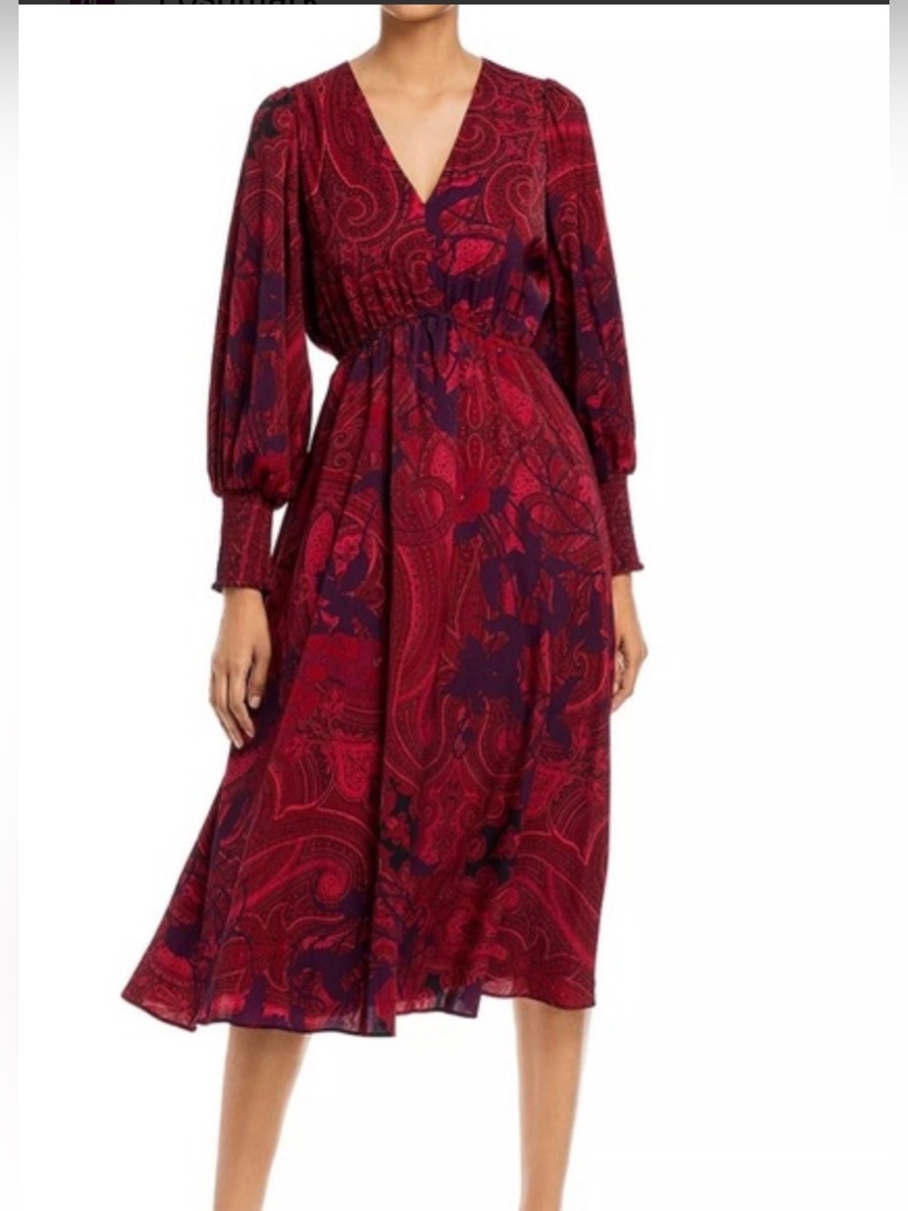 Kobi Halperin Maureen Multi Color V-Neck Midi Dress Cherry Size XXL